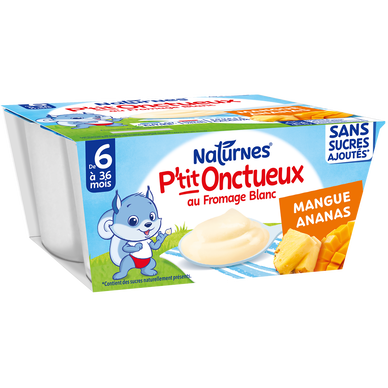 NESTLE P'TIT ONCTUEUX - Dessert lacté p'tit onctueux au fromage blancmangue ananas, de 6 à 12 mois - 4x90g