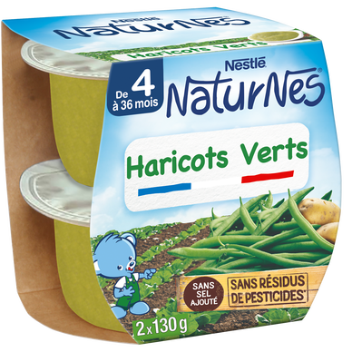NESTLE NATURNES - Plat bébé du midi Haricots verts, dès 4 mois - 2x130g - Petits pots bébé