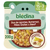 BLEDINA BLEDICHEF - Plat bébé du midi Duo de carottes, Butternut, pâtes étoiles & boeuf, dès 15 mois - 200g - Repas bébé