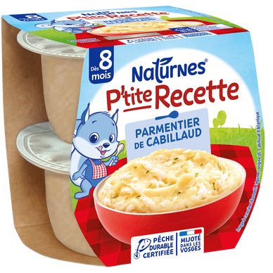 NESTLE P'TITE RECETTE - Parmentier de cabillaud, dès 8 mois - 2x200g -Repas bébé