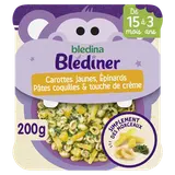 BLEDINA BLEDINER - Plat bébé du soir morceaux carottes épinards pâtescrême, dès 15 mois - 200g - Repas bébé