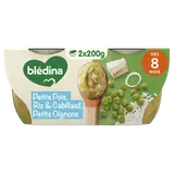 BLEDINA BLEDICHEF - Plat bébé du midi Ecrasé de petits pois, riz & cabillaud petits oignons, dès 8 mois - 2x200g