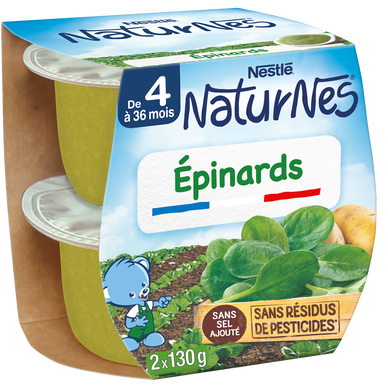 NESTLE NATURNES - Plat bébé du midi Epinards, dès 4 mois - 2x130g