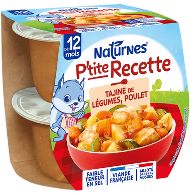 NESTLE P'TITE RECETTE - Plat bébé du midi Tajine de poulet, dès 12 mois - 2x200g - Repas bébé