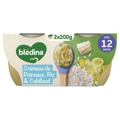 BLEDINA BLEDICHEF - Plat bébé du midi Crémeux de Poireaux, Riz & Cabillaud, dès 12 mois - 2x200g
