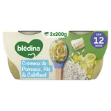 BLEDINA BLEDICHEF - Plat bébé du midi Crémeux de Poireaux, Riz & Cabillaud, dès 12 mois - 2x200g