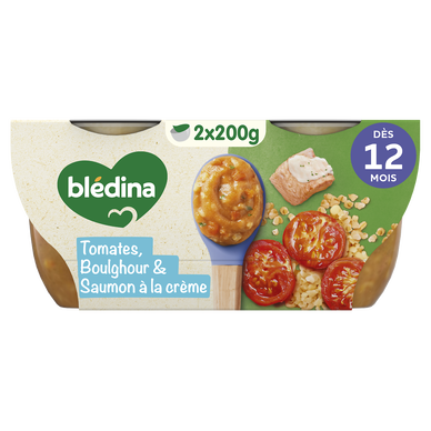 BLEDINA BLEDICHEF - Plat bébé du midi Tomates Boulghour Saumon à la Crème, dès 12 mois - 2x200g - Repas bébé