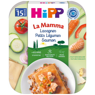 HIPP LA MAMMA - Plat bébé du midi Lasagnes petits légumes saumon, dès15 mois - 250g