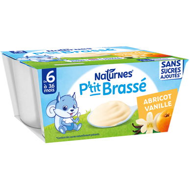 NESTLE P'TIT BRASSE - Dessert lacté pour bébés à l'abricot avec arômesnaturels, de 6 à 12 mois - 4x90g