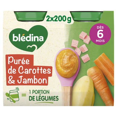 BLEDINA - Purée de carottes jambon, de 6 à 12 mois - 2x200g