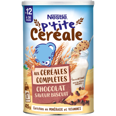 NESTLE P'TITE CEREALE - Céréales complètes chocolat biscuit, dès 12 mois - 415g