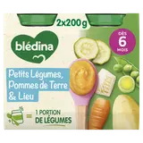 BLEDINA - Plat bébé du midi Petits légumes pommes de terre lieu, de 6à12 mois - 2x200g