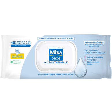 Lingettes nettoyantes protectrices à l'eau thermale MIXA BÉBÉ x48