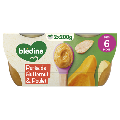 BLEDINA - Plat bébé Purée de butternut poulet dès 6 mois - 2x200g