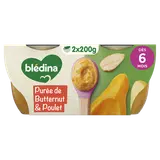BLEDINA - Plat bébé Purée de butternut poulet dès 6 mois - 2x200g