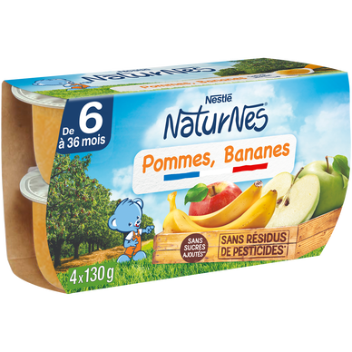 NESTLE NATURNES - Dessert bébé Pommes, Bananes, dès 4 mois - 4x130g