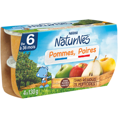 NESTLE NATURNES - Dessert bébé Pommes, Poires, dès 4 mois - 4x130g