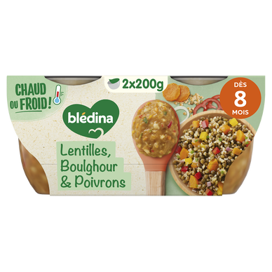 BLEDINA BLEDICHEF - Plat bébé du midi Salade de lentilles boulghour etpoivrons, dès 8 mois - 2x200g