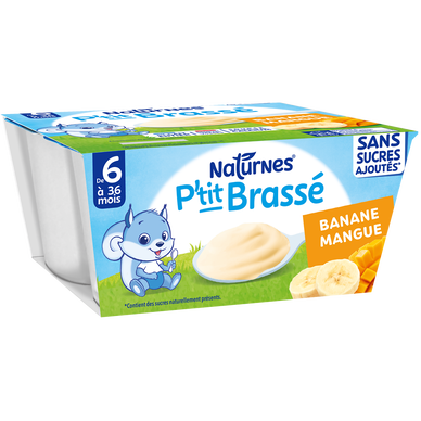 NESTLE P'TIT BRASSE - Dessert bébé Banane Mangue, de 6 à 12 mois - 4x90g