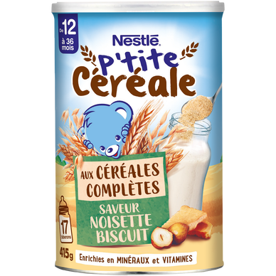 NESTLE P'TITE CEREALE - Céréales complètes noisette biscuit, dès 12 mois - 415g