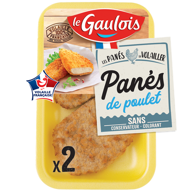 Pané de poulet, LE GAULOIS, 2 pièces, barquette, 200g