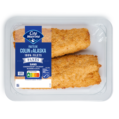 Filet de colin d'Alaska pané, transformé en France, 2 pièces, barquette de 220g