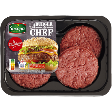 Burger du chef nature, 15% MAT.GR., SOCOPA, France, 4 pièces, barquette, 440g
