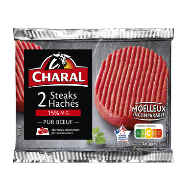 Steak haché pur boeuf 15%MG CHARAL - 2x130g - 260g
