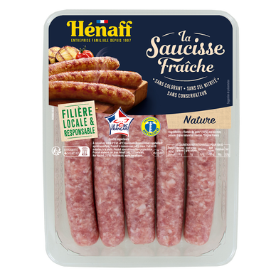 Saucisse nature, HENAFF, France, 5 pièces, barquette, 277g