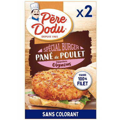 Pané poulet spécial burger chapelure oignons, PERE DODU, étui, 180g