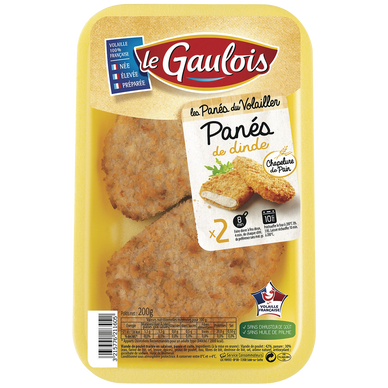 Pané de dinde, LE GAULOIS, 2 pièces, barquette, 200g