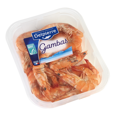 Gambas cuites, Penaeus spp, 30/40, élevée Amérique Sud/Nord, bq 400g