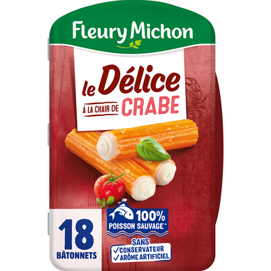 Bâtonnets de surimi Délices à la chair de crabe FLEURY MICHON x18 - 300g