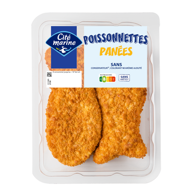 Poissonnette pânée CITE MARINE, transformée en France, 2 pièces, barquette de 200g
