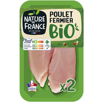 Escalope filet de poulet fermier, BIO, NATURE DE FRANCE, France, barquette, 200g, 2 pièces