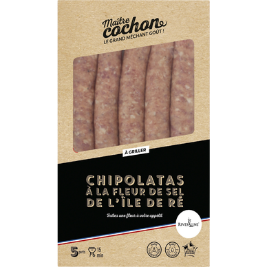 Saucisse à la fleur de sel Ile de Ré, MAITRE COCHON, 5 pièces, barquette, 340g