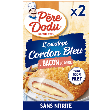 Escalope cordon bleu bacon dinde, PERE DODU, 2 pièces, 200g