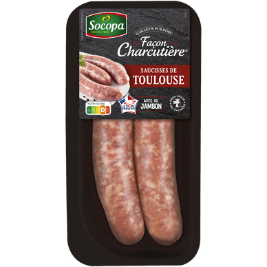 Saucisse de Toulouse, SOCOPA, France, 2 pièces, barquette, 200g