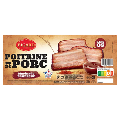 Poitrine de porc sans os saveur barbecue, BIGARD, France, barquette, 600g