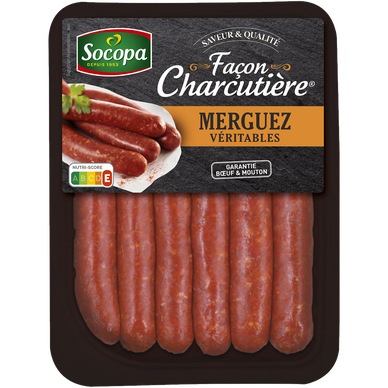 Merguez véritable, SOCOPA, France, 6 pièces, barquette, 330g