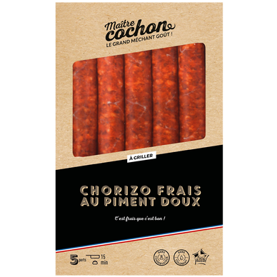 Chorizo frais, MAITRE COCHON, 5 pièces, barquette, 340g
