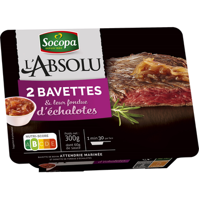 Bavette de boeuf marinée et fondue d'échalotes, SOCOPA, Union Européenne, 2 pièces, 300g