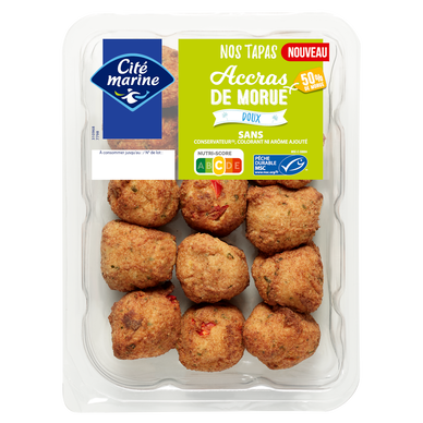 Acras de morue doux, Transformés en France, barquette 180g