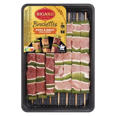 Assortiment 3 brochettes boeuf + 4 brochettes porc, BIGARD, France, 665g