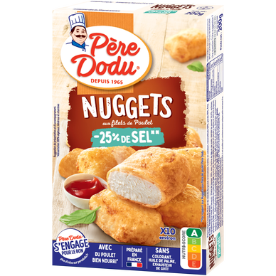 Nuggets aux filets de poulet -25% de sel, PERE DODU, étui 200g