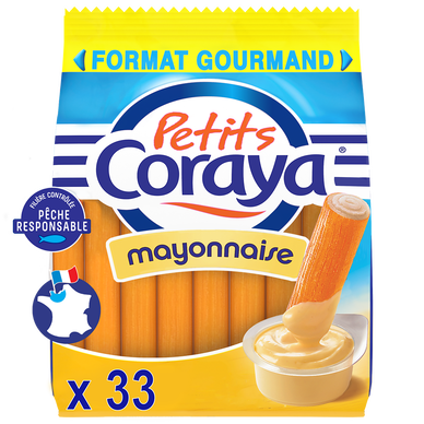Mini bâtonnets de surimi sauce mayonnaise PETITS CORAYA x33 - 338g