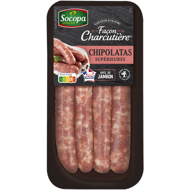 Chipolata supérieure, SOCOPA, France, 4 pièces, barquette, 220g