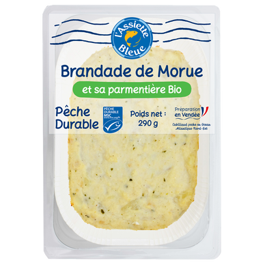 Brandade de morue parmentière et sa purée, L'ASSIETTE BLEUE, transformé en France, barquette 290g