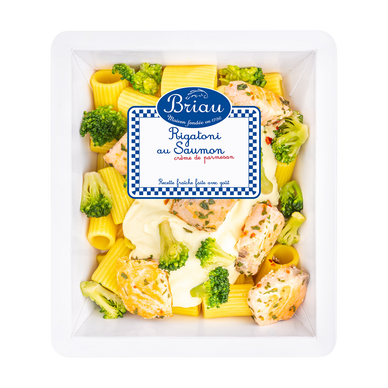 Rigatoni au saumon sauce crème brocoli, transformé en France, barquette 300g