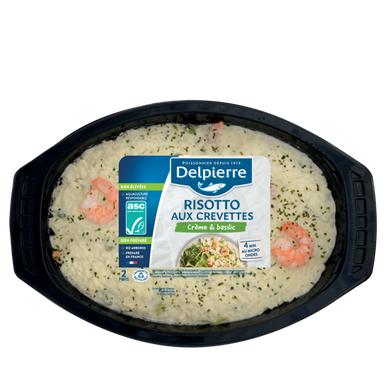 Risotto aux crevettes/parmesan et basilic, DELPIERRE, transformé en France, 500g.